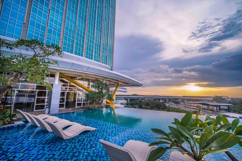 Property building, Swimming pool, Sunset