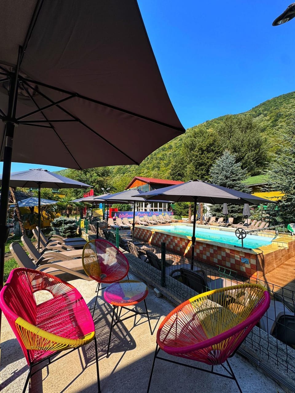 Spring, Day, Natural landscape, Mountain view, Pool view, Swimming pool, sunbed