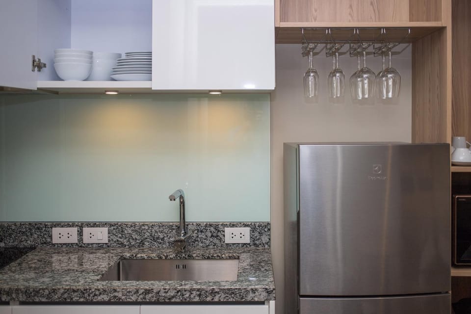 Kitchen or kitchenette, stove