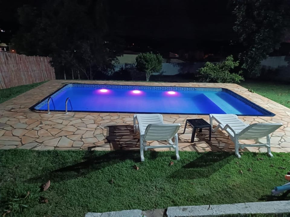 Night, Pool view, Swimming pool, sunbed