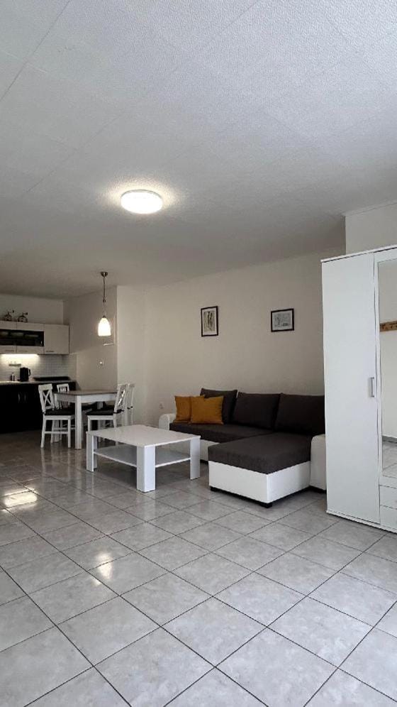 Kitchen or kitchenette, Living room, Seating area, Dining area