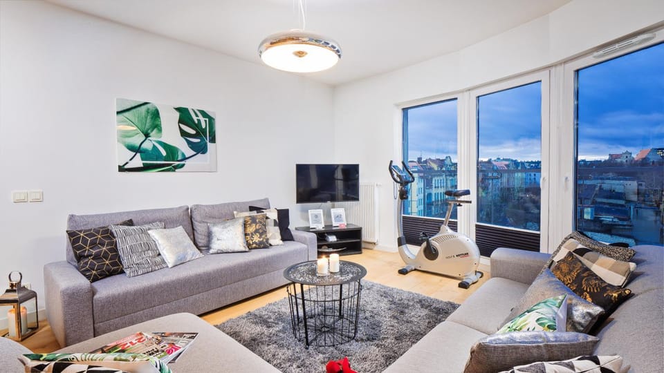Living room, Seating area, City view, Street view