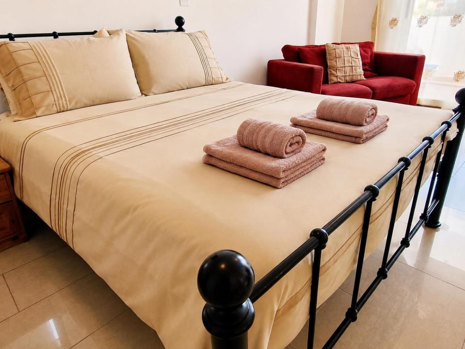 Bed, wardrobe