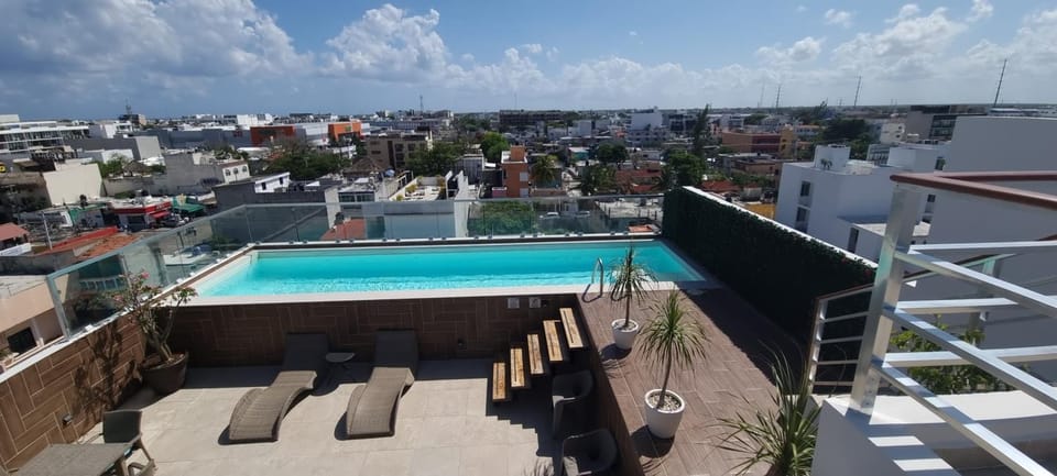 View (from property/room), Balcony/Terrace, City view, Pool view, Swimming pool