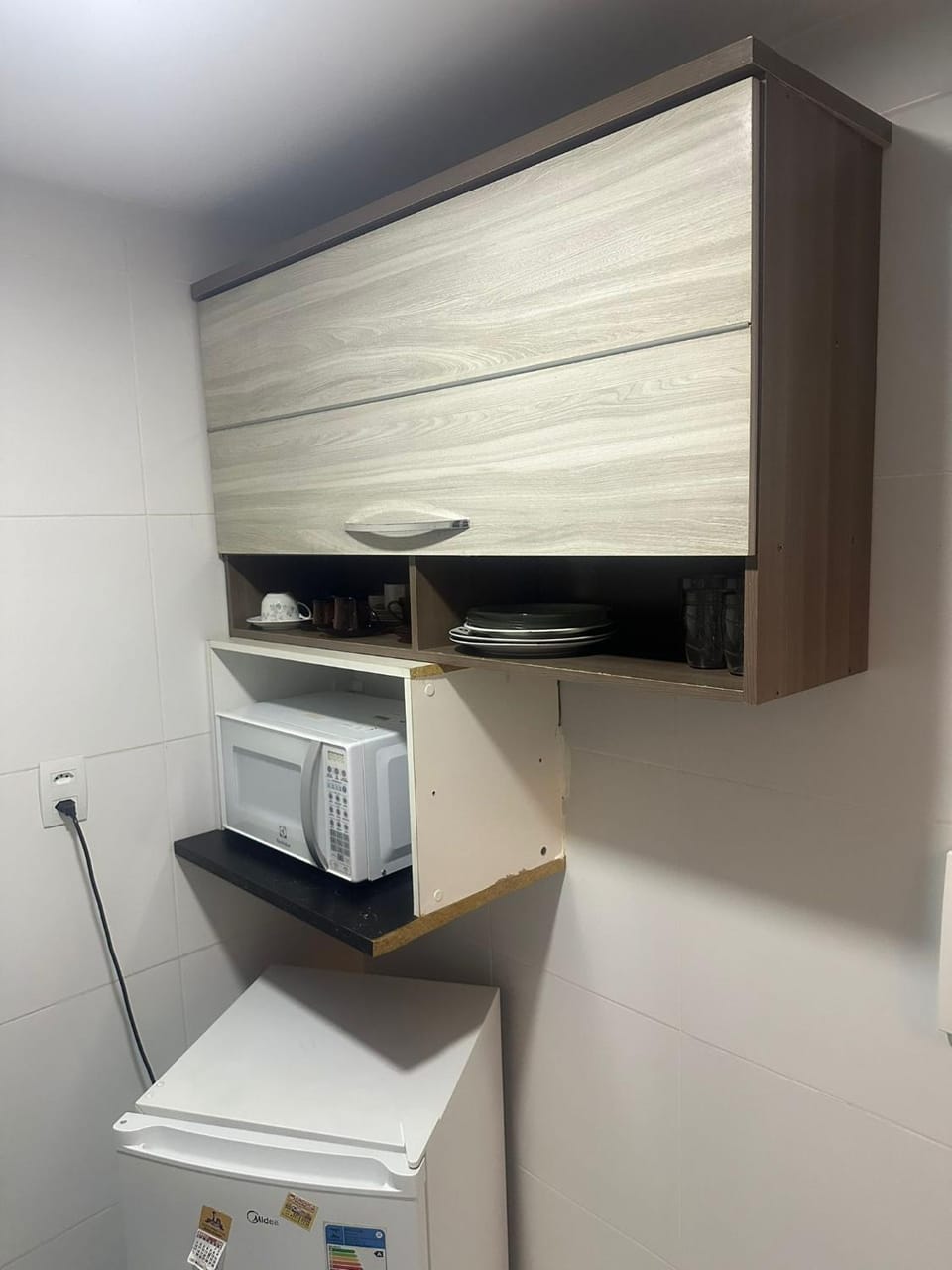 Kitchen or kitchenette, microwave
