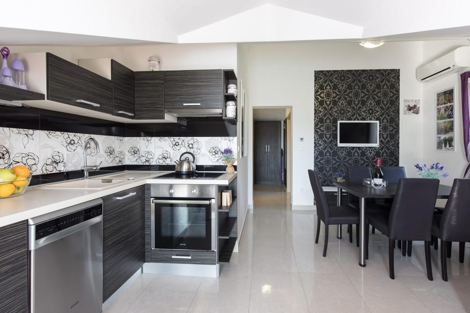 Dining area, dishwasher, oven, stove