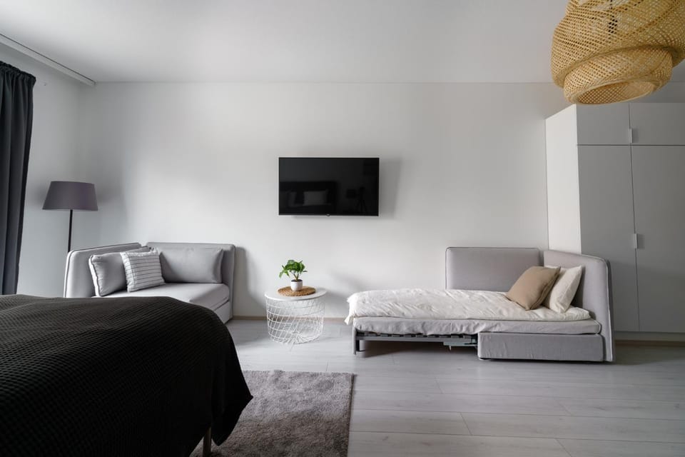 Bed, TV and multimedia, Living room, Photo of the whole room, Seating area, Bedroom