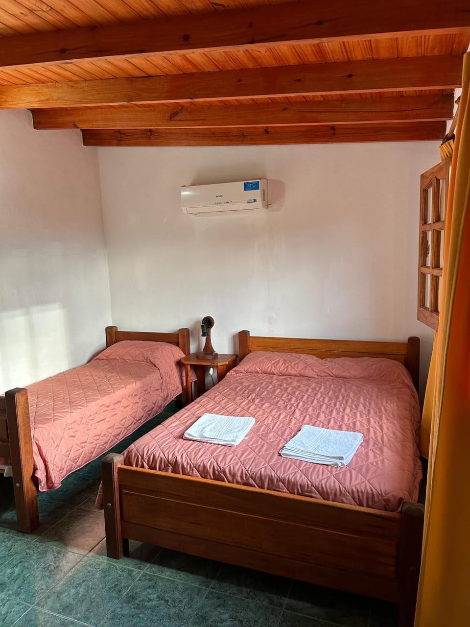 Bed, Photo of the whole room, Bedroom, towels, air conditioner