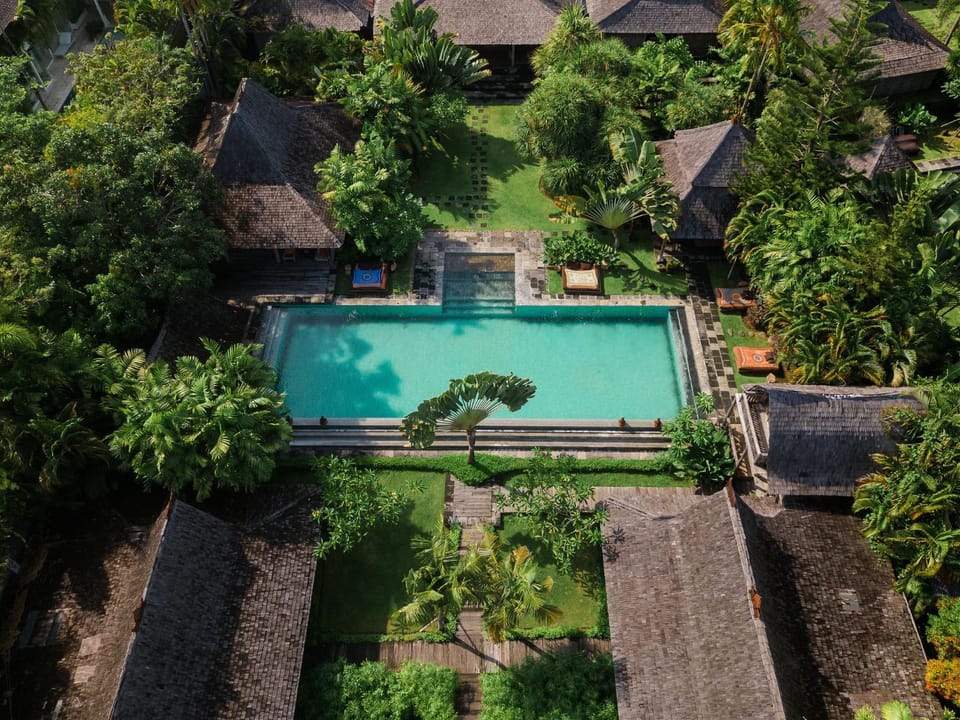Property building, Natural landscape, Bird's eye view, Garden view, Pool view, Swimming pool