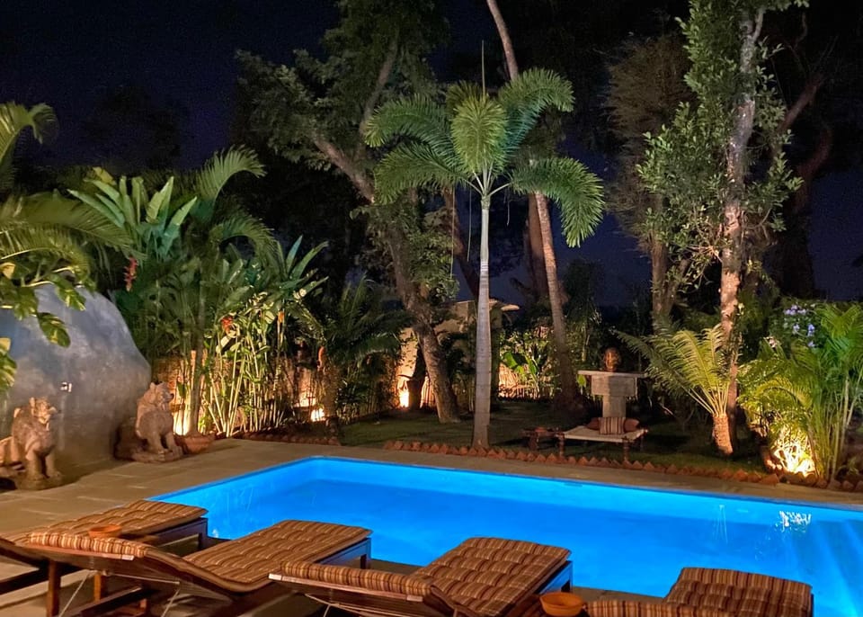 Night, Garden view, Swimming pool, sunbed