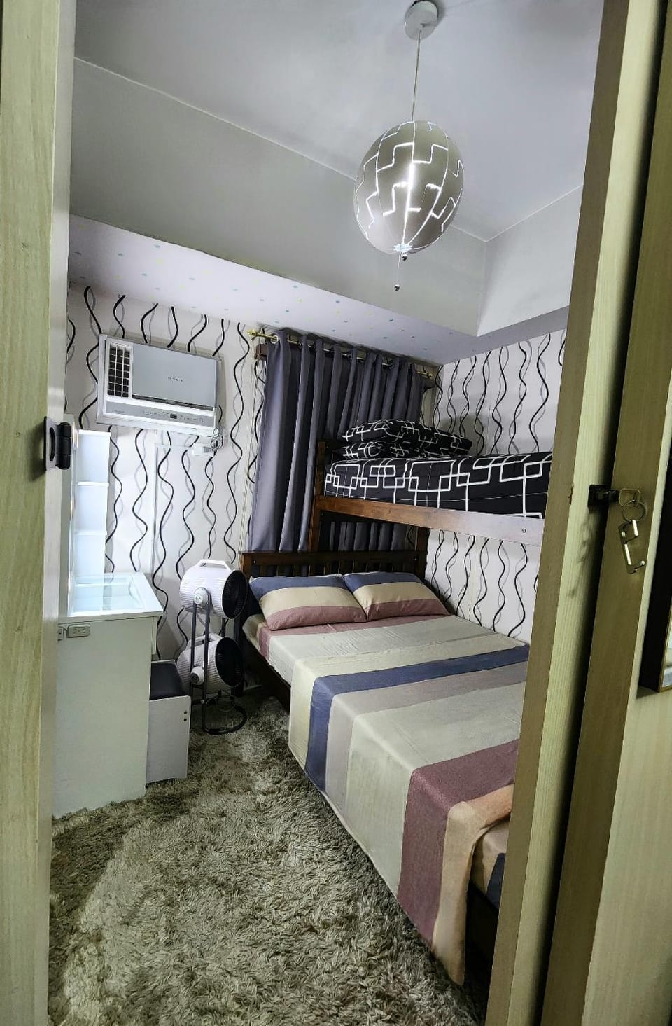 Bed, Bedroom, bunk bed, wardrobe, air conditioner