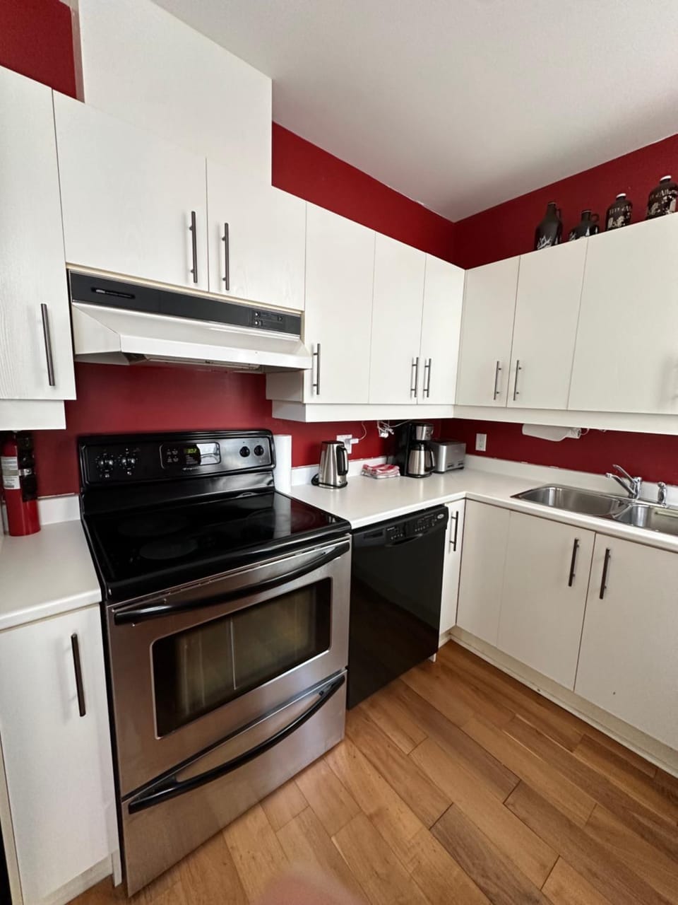 Kitchen or kitchenette, dishwasher, stove