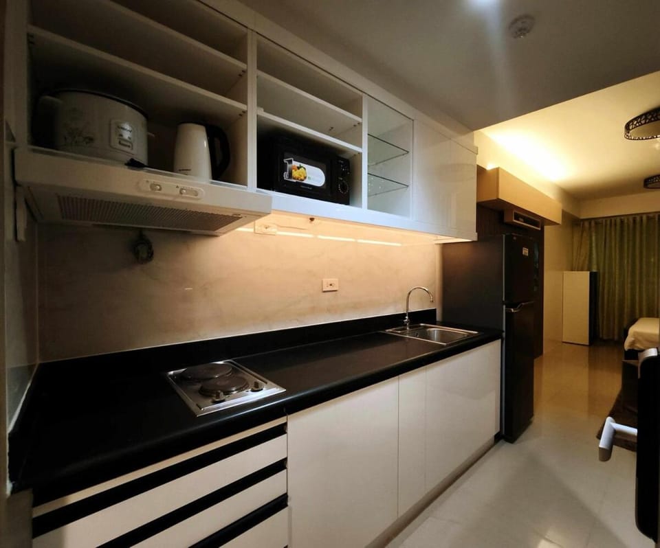 Kitchen or kitchenette, stove