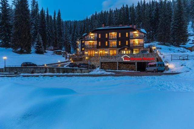 Property building, Night, Natural landscape, Winter, Mountain view, Parking