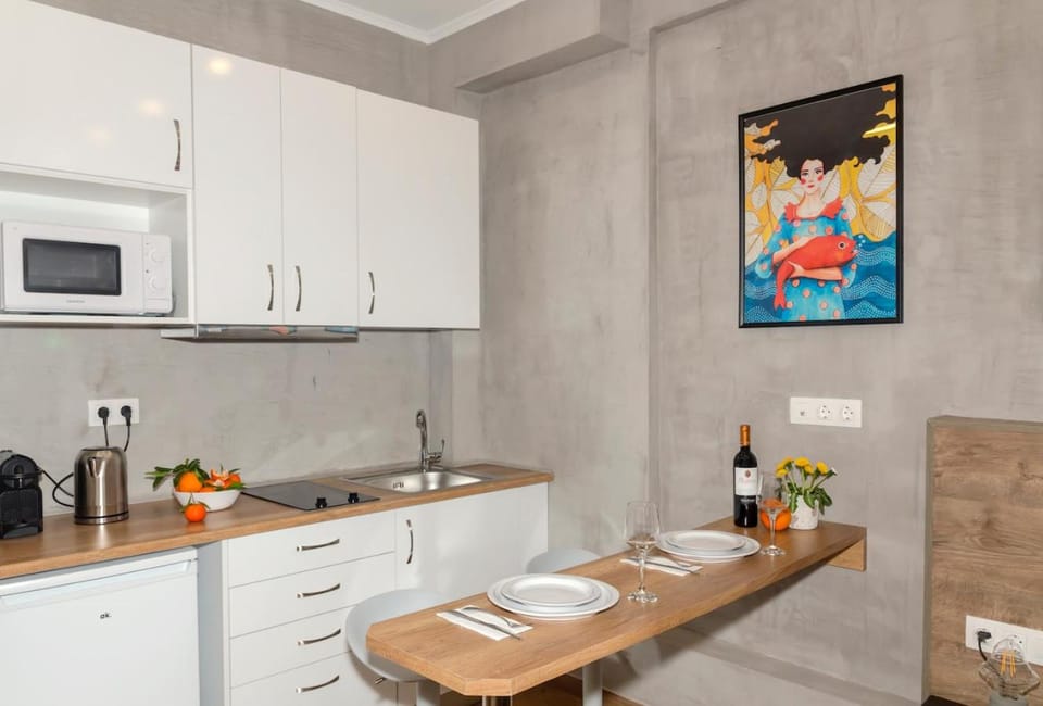 Kitchen or kitchenette, minibar, stove