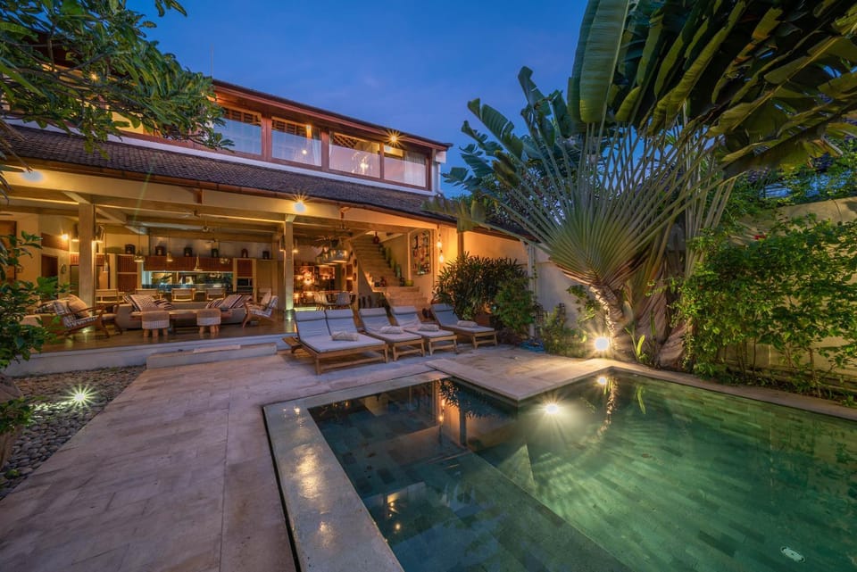 Property building, Swimming pool, Sunset