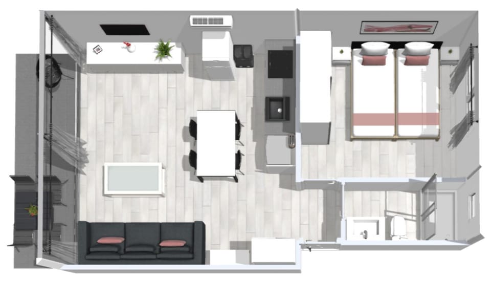 Bird's eye view, Photo of the whole room, Floor plan