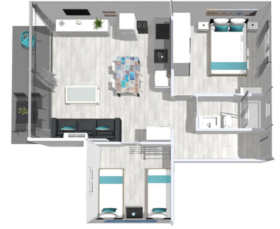 View (from property/room), Kitchen or kitchenette, Photo of the whole room, Floor plan, Bedroom