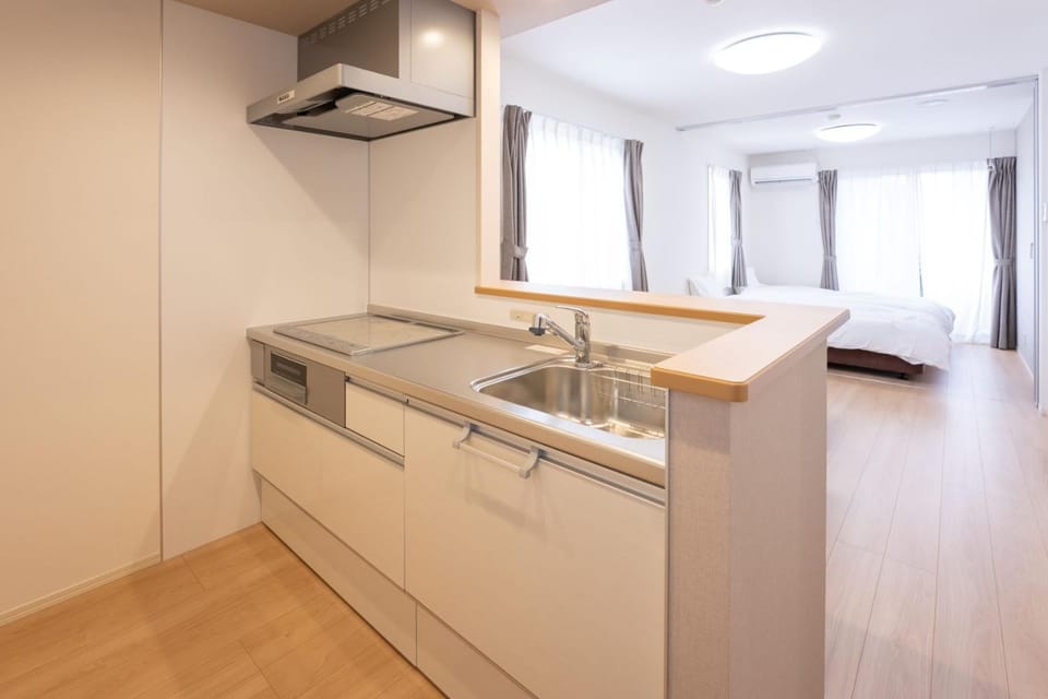Kitchen or kitchenette, stove