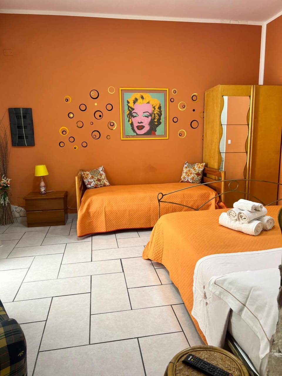 Bed, Photo of the whole room, Bedroom, towels, air conditioner