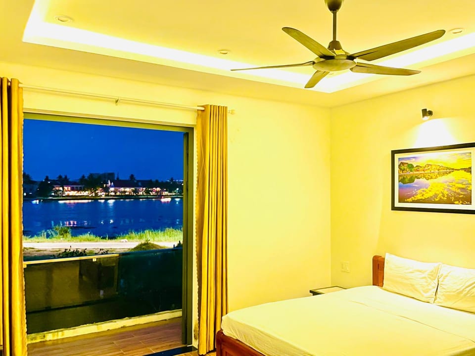 Bed, Night, Natural landscape, Bedroom, Lake view, River view