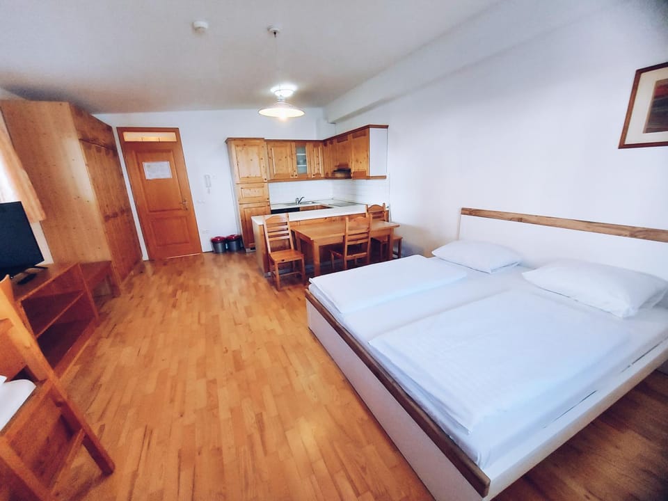 Bed, TV and multimedia, Kitchen or kitchenette, Photo of the whole room, Bedroom, wardrobe