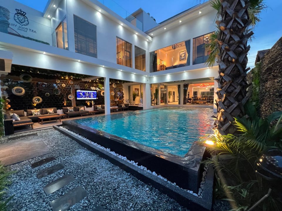 Property building, Night, Pool view, Swimming pool