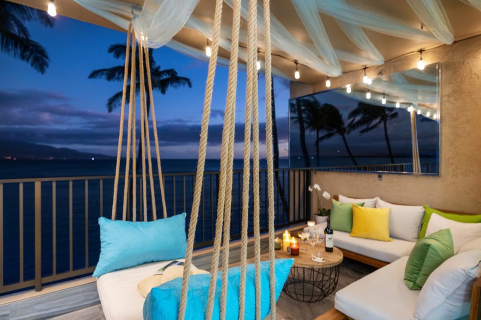 Patio, Night, Seating area