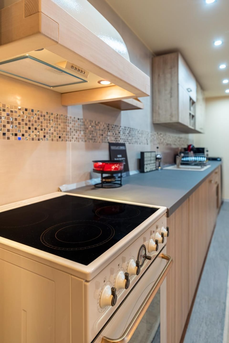Kitchen or kitchenette, stove