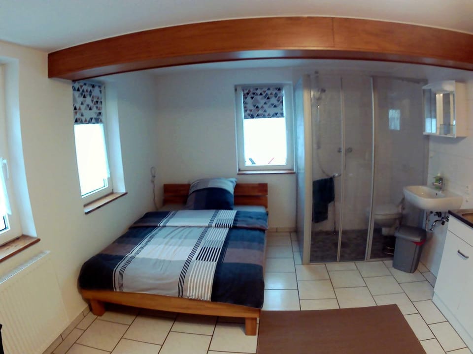 Shower, Bed, Photo of the whole room