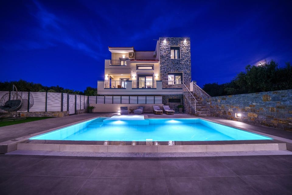 Property building, Night, Pool view, Swimming pool