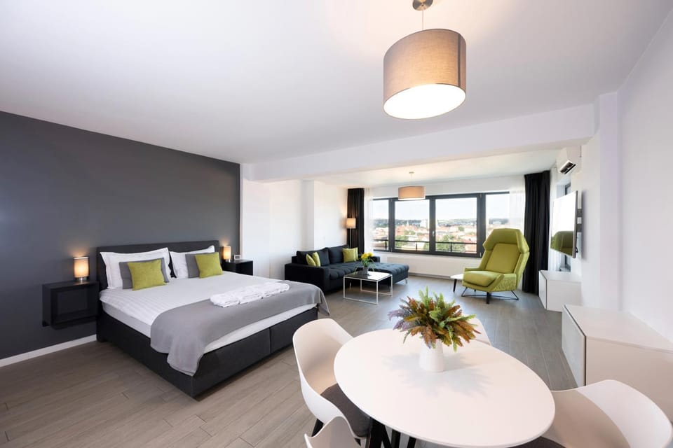 Bed, Living room, Seating area