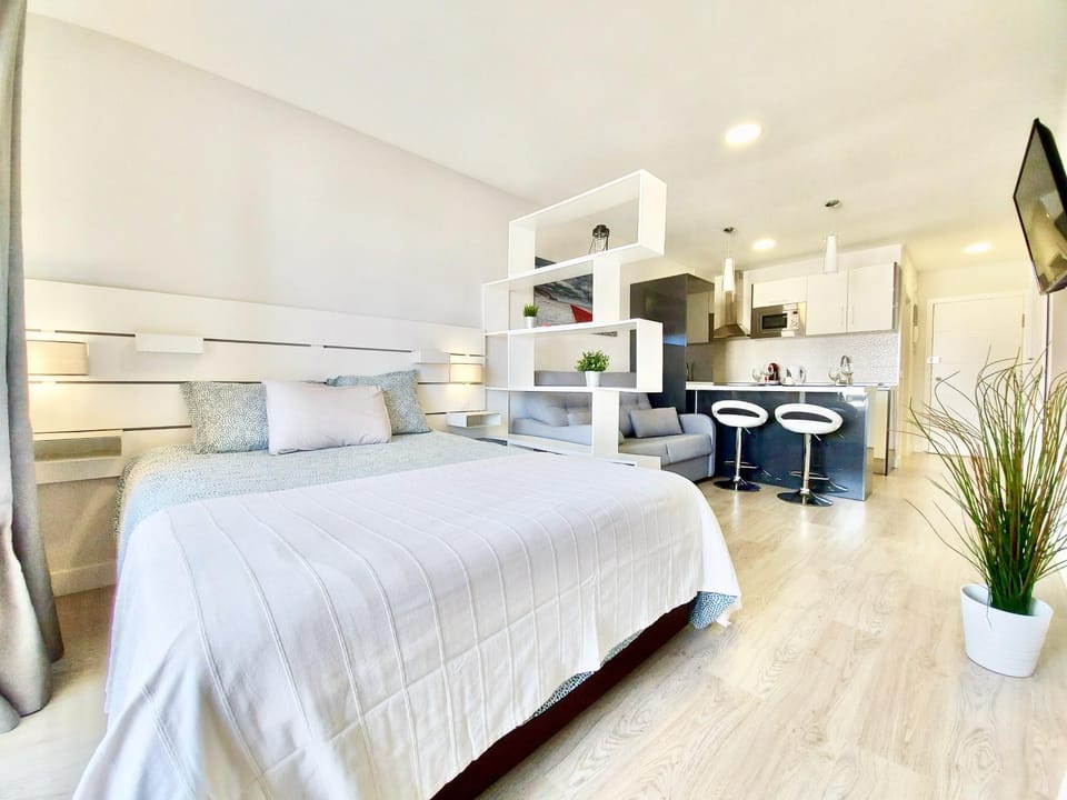 Bed, TV and multimedia, Kitchen or kitchenette, Photo of the whole room, Bedroom