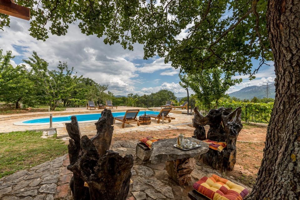 Patio, Spring, Day, Natural landscape, Garden, Garden view, Mountain view, Pool view, Swimming pool, sunbed
