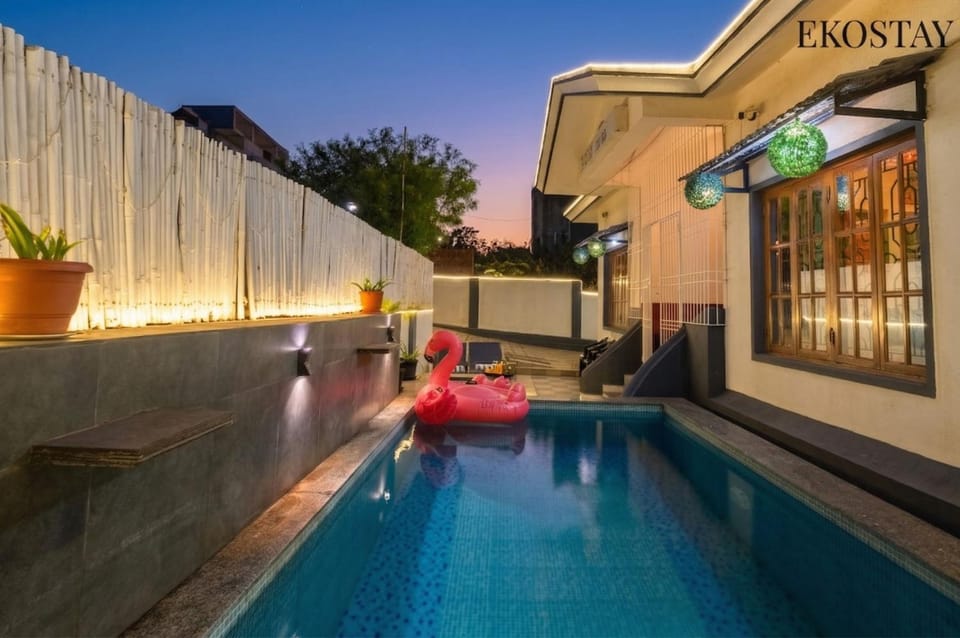 Property building, Night, Pool view, Swimming pool