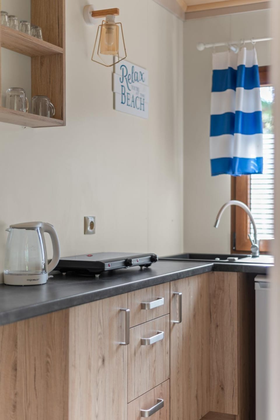 Kitchen or kitchenette, stove