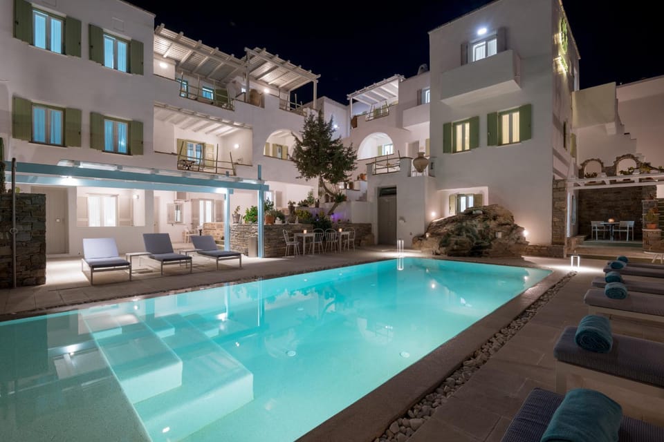 Property building, Night, Swimming pool