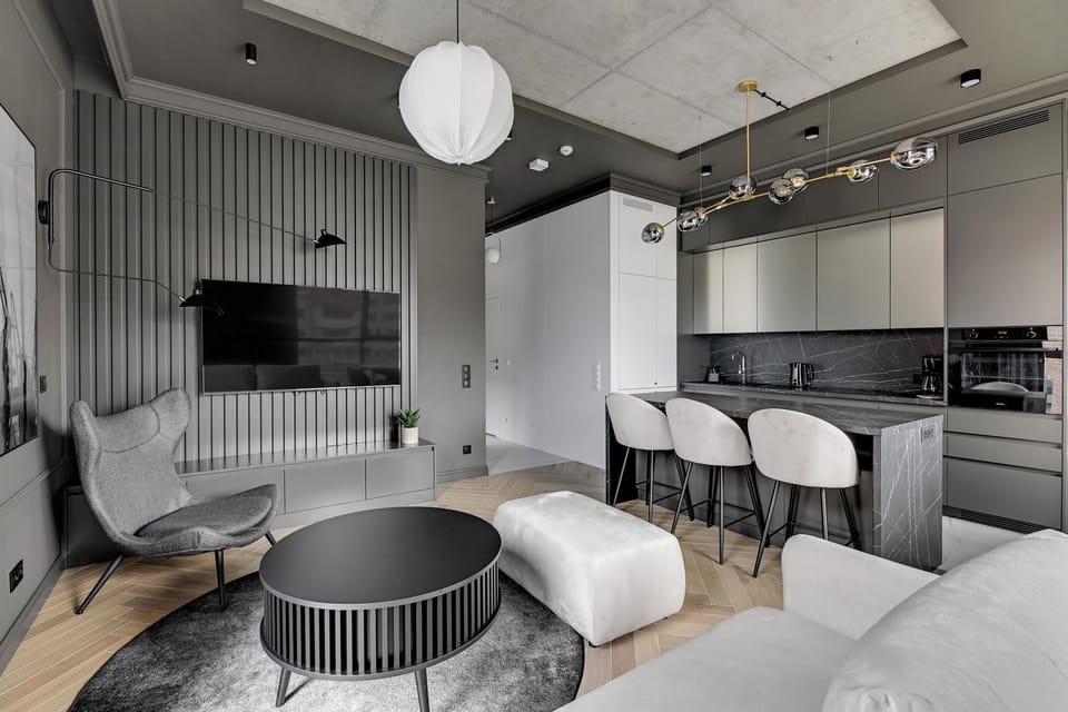 TV and multimedia, Kitchen or kitchenette, Living room, Seating area, Dining area, dishwasher, stove