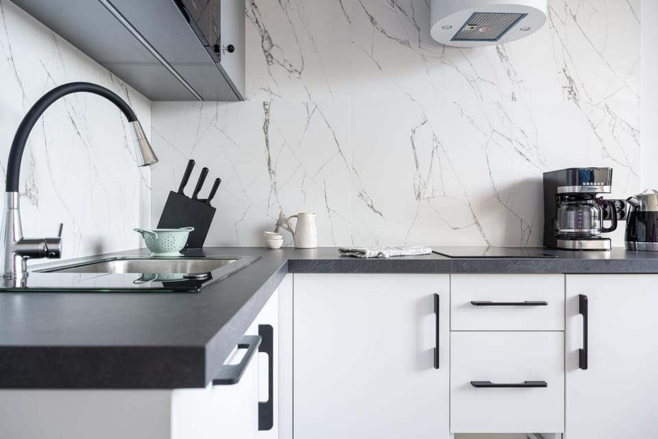 Kitchen or kitchenette, stove