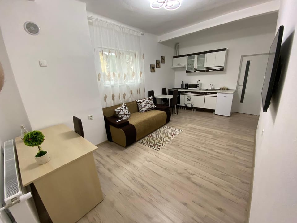 Kitchen or kitchenette, Living room, Seating area, Dining area