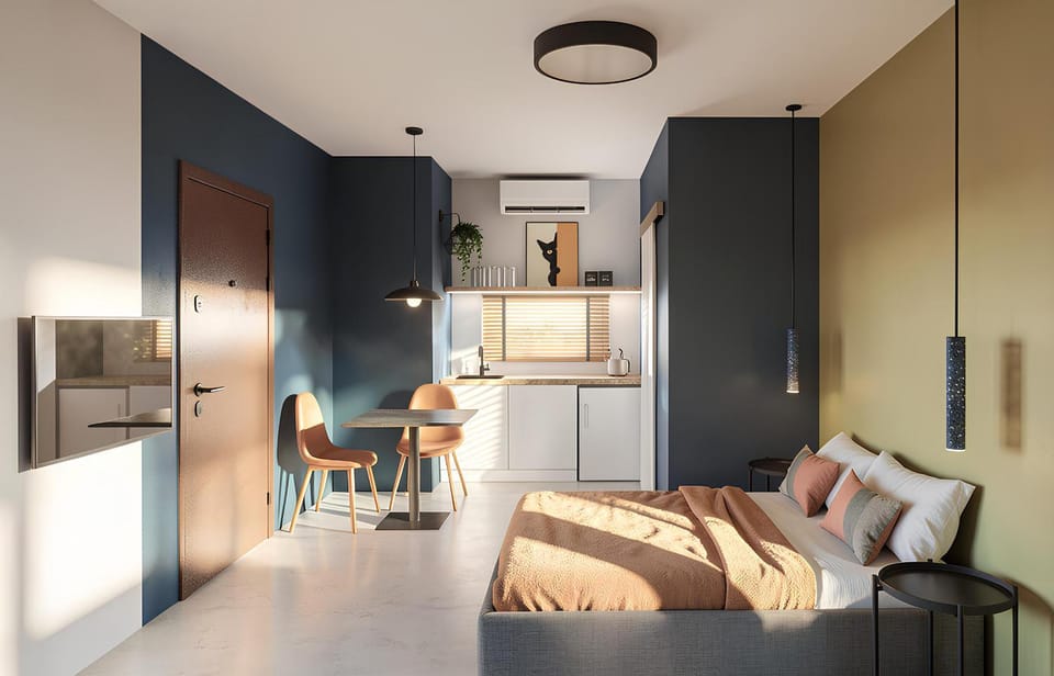 Bed, Kitchen or kitchenette, Photo of the whole room, Seating area, Bedroom