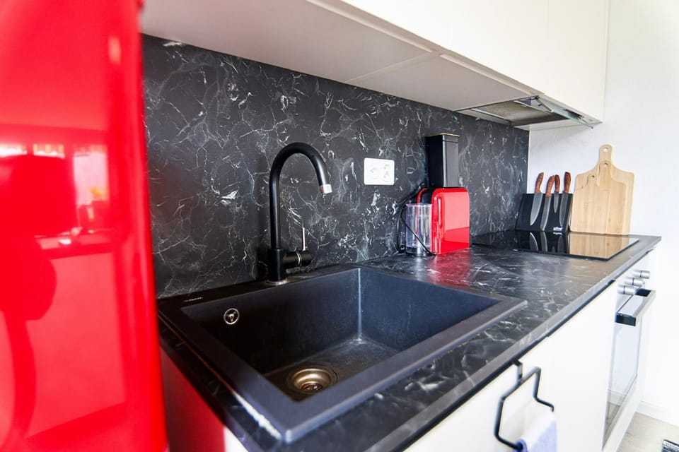 Kitchen or kitchenette, stove