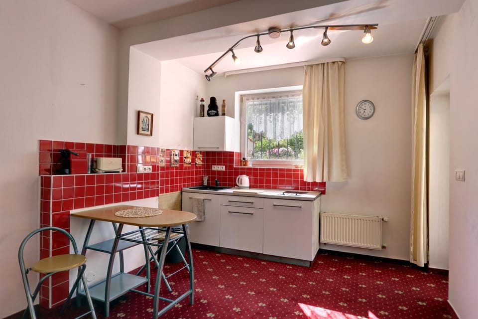 Kitchen or kitchenette, stove