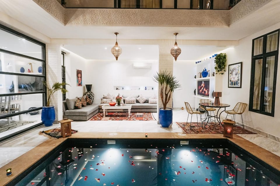 Patio, Night, Pool view, Swimming pool