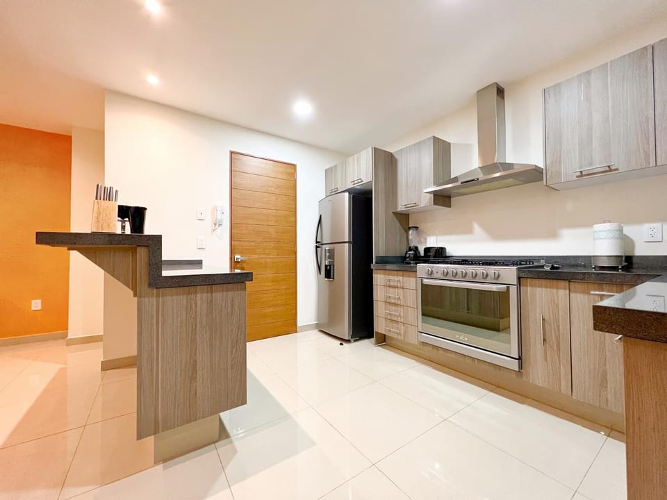 Kitchen or kitchenette, oven, toaster
