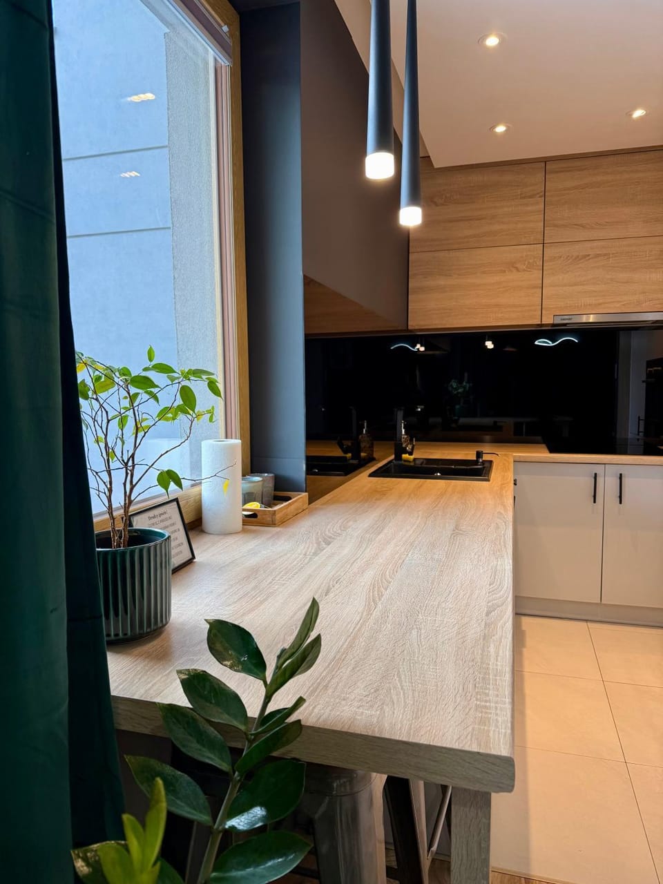 Kitchen or kitchenette, stove