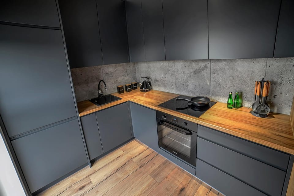 Kitchen or kitchenette, stove