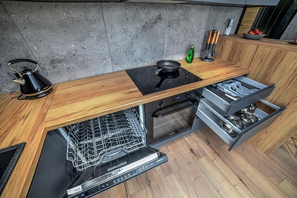 Kitchen or kitchenette, stove