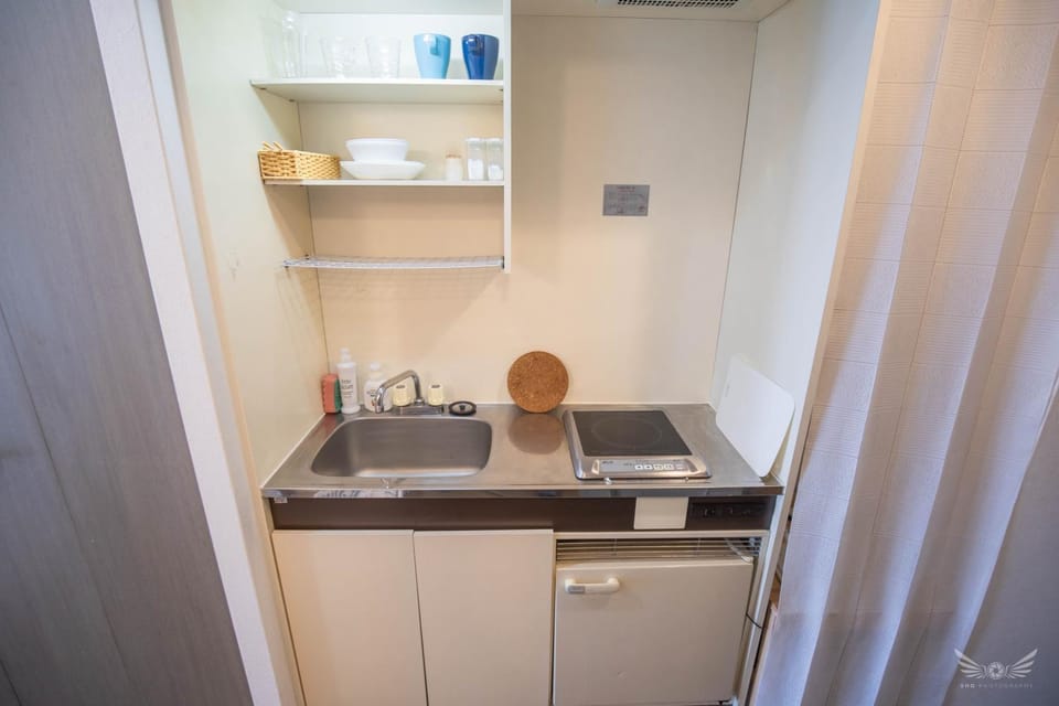 Kitchen or kitchenette, stove