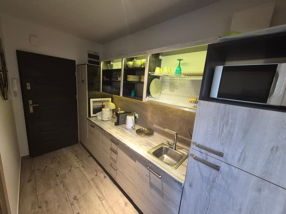 Kitchen or kitchenette, oven
